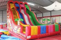 Four Lane Inflatable Dry Slide , Beautiful Rainbow Huge Blow Up Slide supplier