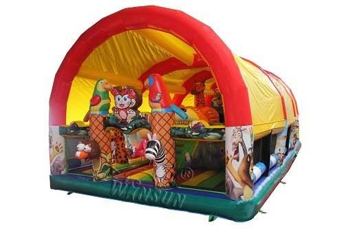 0.9mm PVC Material Children'S Inflatable Bounce House Madagascar Style supplier