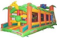 Animal Kingdom Outdoor Children's Blow Up Obstacle Course With Slide supplier